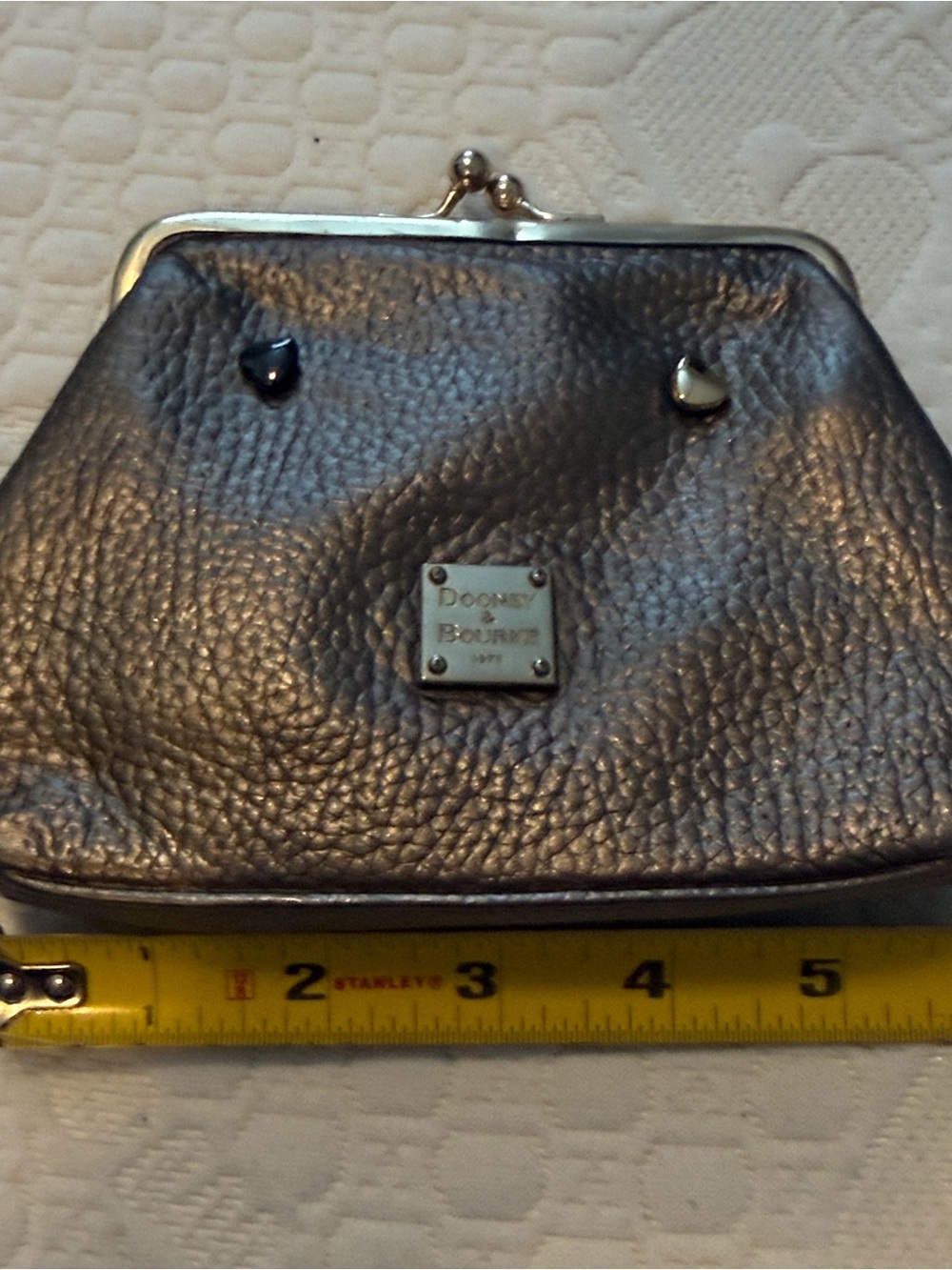 Dooney & Bourke Gunmetal Gray Metallic Leather Kiss-Lock Coin Purse